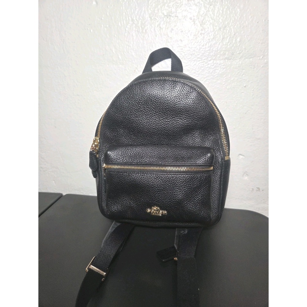 COACH E1757 Mini Court Backpack Black Pebbled Leather Gold Details